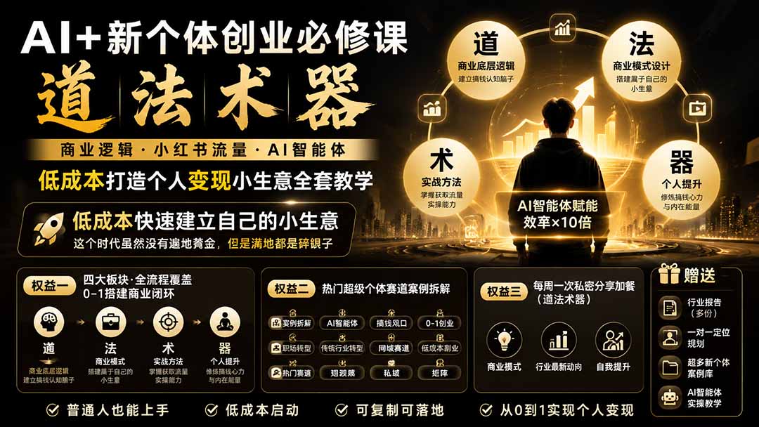 AI+新个体创业必修课-更新0922｜道法术器｜商业逻辑·小红书流量·AI智能体｜低成本打造个人变现小生意全套教学-超级会员网