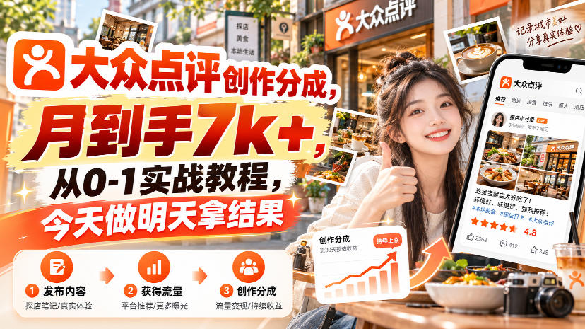 大众点评创作分成，月到手7k+，从0-1实战教程，今天做明天拿结果-超级会员网