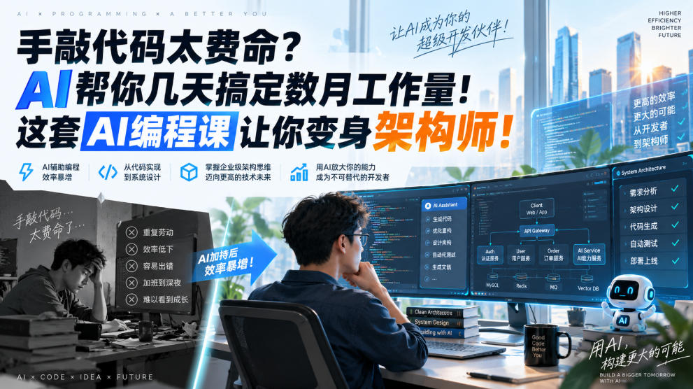 手敲代码太费命？AI帮你几天搞定数月工作量！这套AI编程课让你变身架构师！【原创双语字幕】-超级会员网