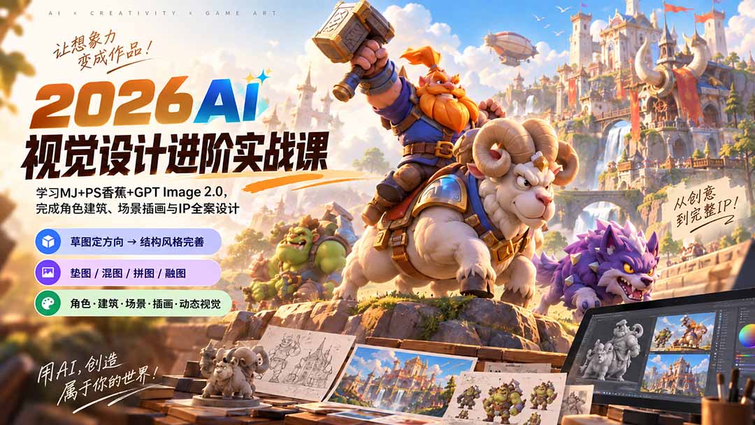 2026AI视觉设计进阶实战课-更新：学习MJ+PS香蕉+GPT Image 2.0，完成角色建筑、场景插画与IP全案设计-超级会员网