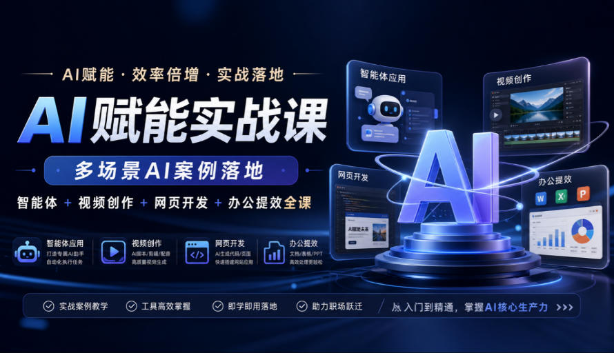 AI赋能实战课，多场景AI案例落地，智能体+视频创作+网页开发+办公提效全课-超级会员网