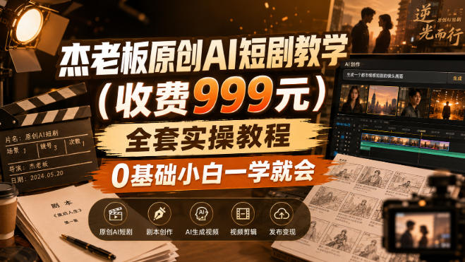 杰老板原创AI短剧教学(收费999元)，全套实操教程，0基础小白一学就会，非搬运技术-超级会员网