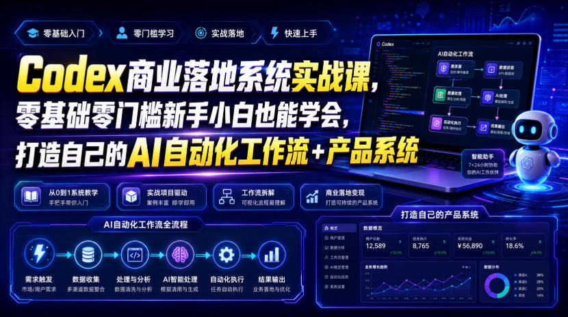 Codex商业落地系统实战课，零基础零门槛新手小白也能学会，打造自己的AI自动化工作流+产品系统(更新)-超级会员网