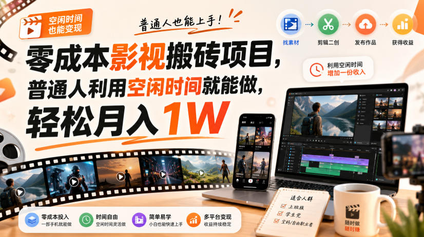 零门槛影视搬砖项目，月入万元，玩法稳定普通人可落地的长期副业！-超级会员网