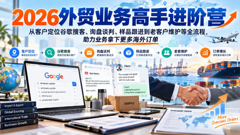 2026外贸业务高手进阶营，从客户定位谷歌搜客、询盘谈判、样品跟进到老客户维护等全流程，助力业务拿下更多海外订单-超级会员网