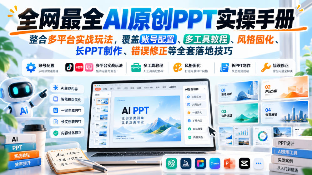 全网最全AI原创PPT实操手册，整合多平台实战玩法，覆盖账号配置、多工具教程、风格固化、长PPT制作、错误修正等全套落地技巧-超级会员网