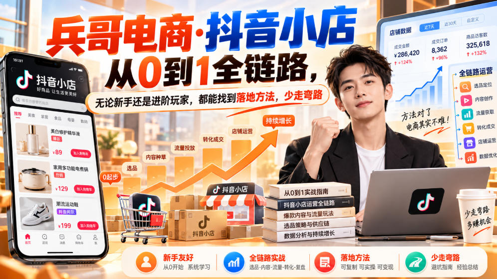 【无水印】兵哥电商·抖音小店从0到1全链路，无论新手还是进阶玩家，都能找到落地方法，少走弯路(更新9月)-超级会员网