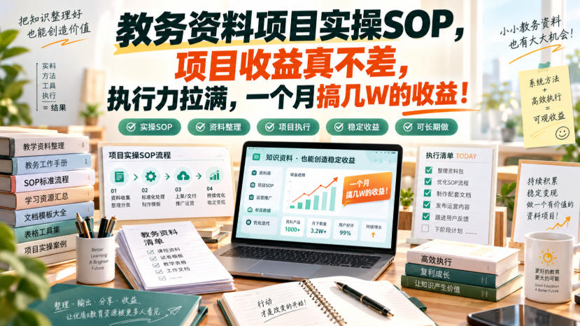 教务资料项目实操SOP，项目收益真不差，执行力拉满，一个月搞几W的收益-超级会员网