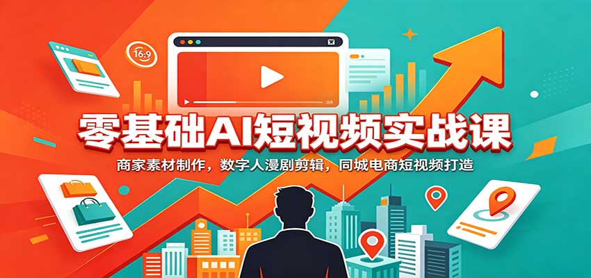 零基础AI短视频实战课：商家素材制作，数字人漫剧剪辑，同城电商短视频打造-超级会员网