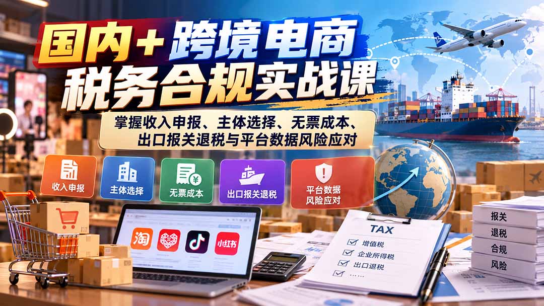 国内+跨境电商税务合规实战课：掌握收入申报、主体选择、无票成本、出口报关退税与平台数据风险应对-超级会员网