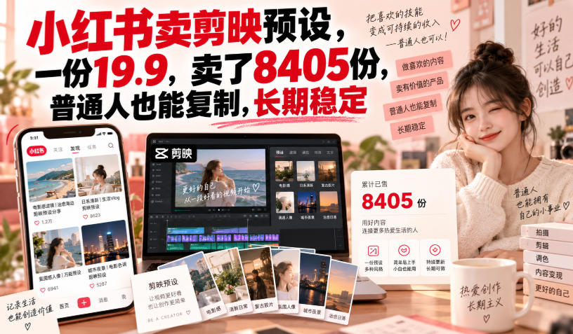 小红书卖剪映预设，一份19.9，卖了8405份，普通人也能复制，长期稳定-超级会员网