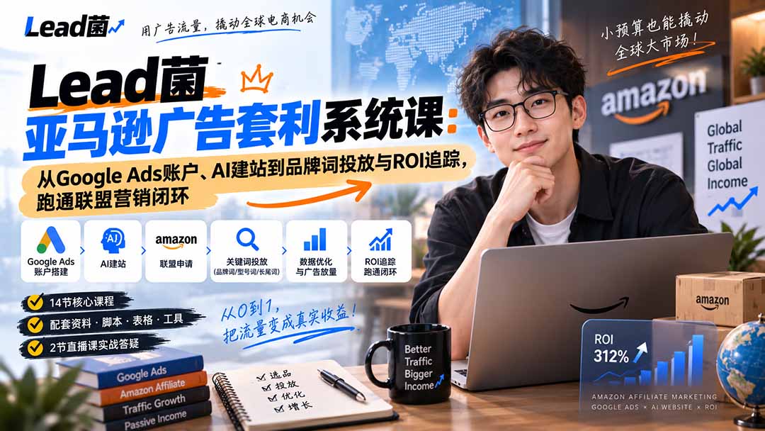 Lead菌亚马逊广告套利系统课：从Google Ads账户、AI建站到品牌词投放与ROI追踪，跑通联盟营销闭环-超级会员网