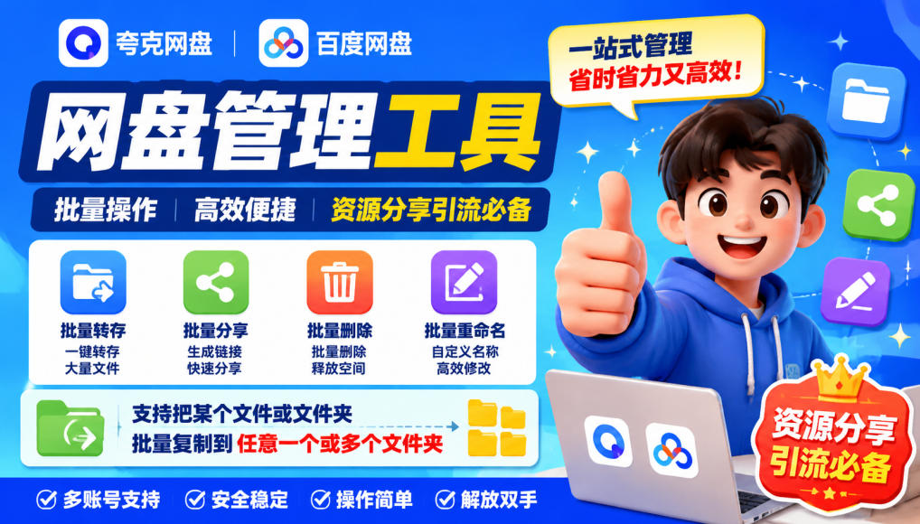 夸克网盘批量文件重命名，批量转存、批量分享、批量复制，内置AI功能-超级会员网