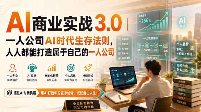 AI商业实战3.0｜一人公司AI时代生存法则，人人都能打造属于自己的一人公司-超级会员网