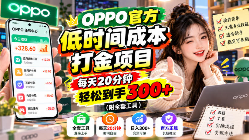 OPPO官方低时间成本打金项目，每天20分钟，轻松到手300+(附全套工具)【揭秘】-超级会员网