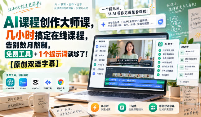 AI课程创作大师课，几小时搞定在线课程，告别数月熬制，免费工具+1个提示词就够了！【原创双语字幕】-超级会员网