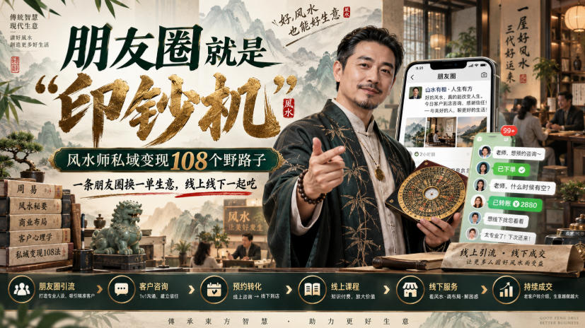 朋友圈就是“印钞机”，风水师私域变现108个野路子，一条朋友圈换一单生意，线上线下一起吃【文档】-超级会员网