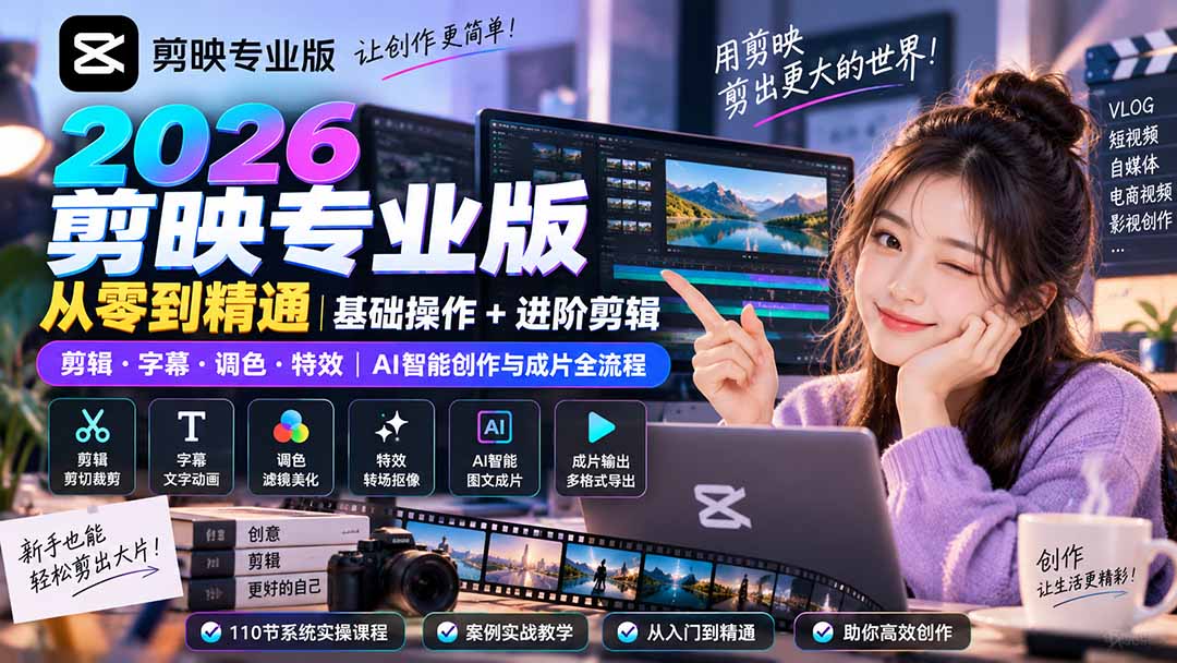 2026剪映专业版从零到精通｜基础操作+进阶剪辑｜剪辑·字幕·调色·特效｜AI智能创作与成片全流程-超级会员网
