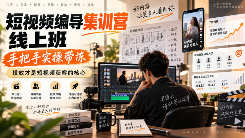短视频编导集训营线上班，手把手实操带冻，投放才是短视频获客的核心-超级会员网