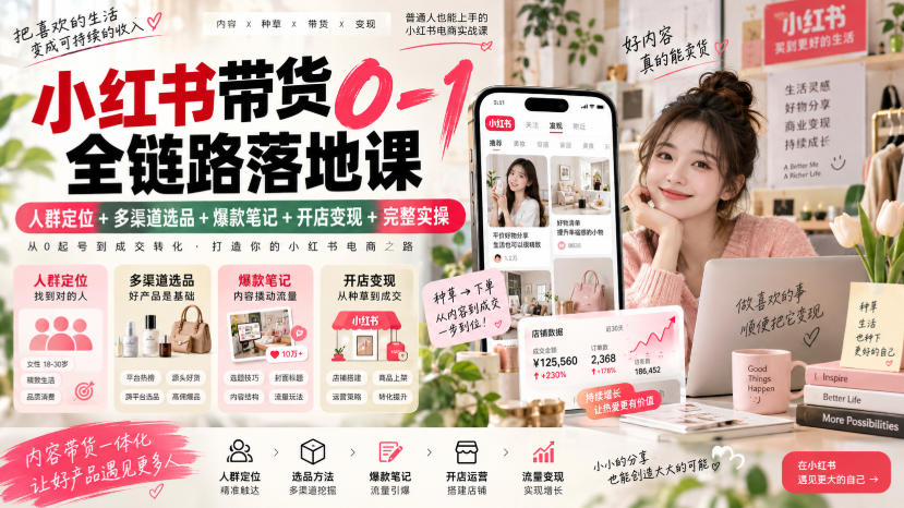 小红书带货0-1全链路落地课｜人群定位+多渠道选品+爆款笔记+开店变现完整实操-超级会员网