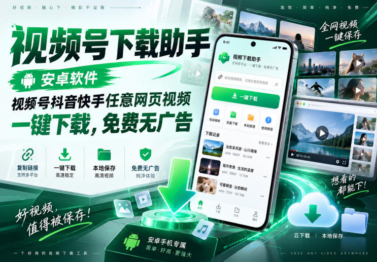 视频号下载助手，安卓软件，视频号抖音快手任意网页视频，一键下载，免费无广告-超级会员网