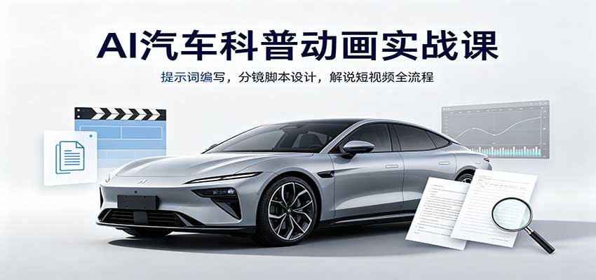 AI汽车科普动画实战课：提示词编写，分镜脚本设计，解说短视频全流程-超级会员网