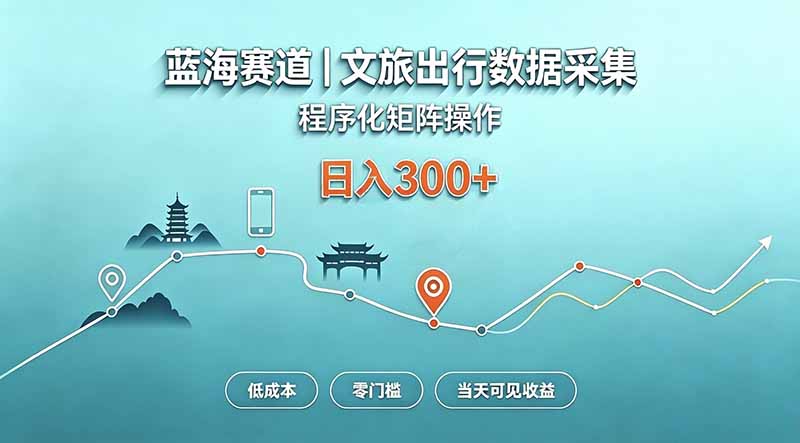 蓝海赛道  文旅出行数据采集  程序化矩阵操作    低成本  零门槛   当天可见收益   日入300+-超级会员网