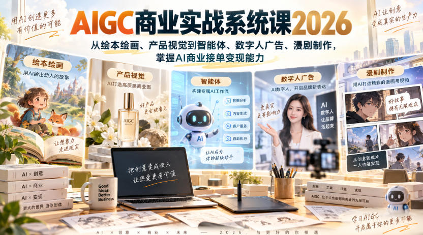 AIGC商业实战系统课2026，从绘本绘画、产品视觉到智能体、数字人广告、漫剧制作，掌握AI商业接单变现能力-超级会员网