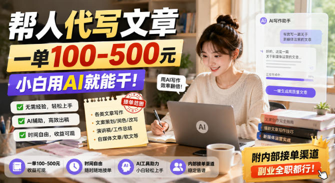 帮人代写文章，一单100-500，小白用AI就能干，附内部接单渠道，副业全职都行【揭秘】-超级会员网