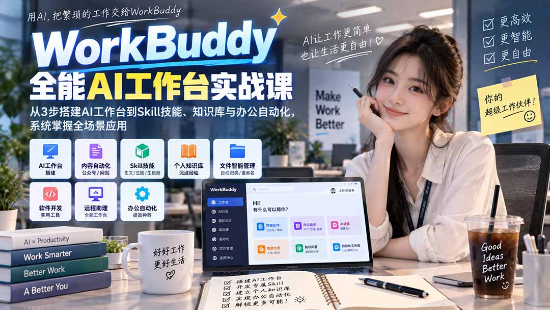 WorkBuddy全能AI工作台实战课：从3步搭建AI工作台到Skill技能、知识库与办公自动化，系统掌握全场景应用-超级会员网