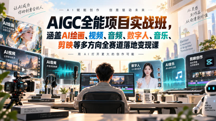 AIGC全能项目实战班，涵盖AI绘画、视频、音频、数字人、音乐、剪映等多方向全赛道落地变现课(更新)-超级会员网