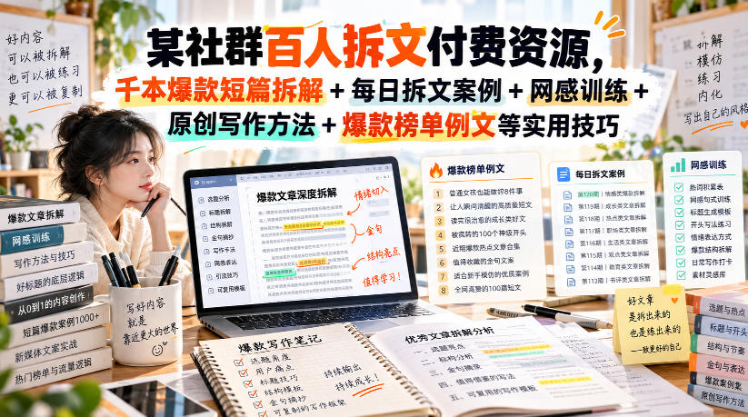 某社群百人拆文付费资源，千本爆款短篇拆解+每日拆文案例+网感训练+原创写作方法+爆款榜单例文等实用技巧(持续更新)-超级会员网