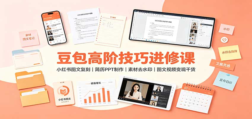 豆包高阶技巧进修课:小红书图文复刻,简历PPT制作,素材去水印,图文视频变现干货-超级会员网
