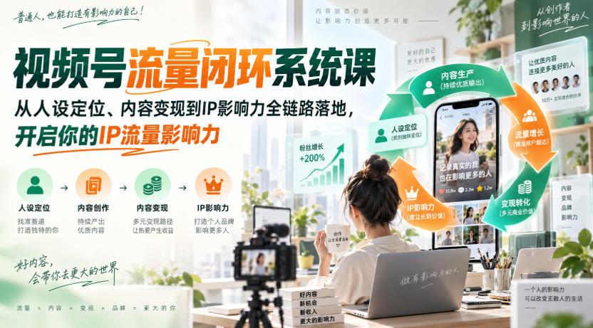 视频号流量闭环系统课，从人设定位、内容变现到IP影响力全链路落地，开启你的IP流量影响力-超级会员网
