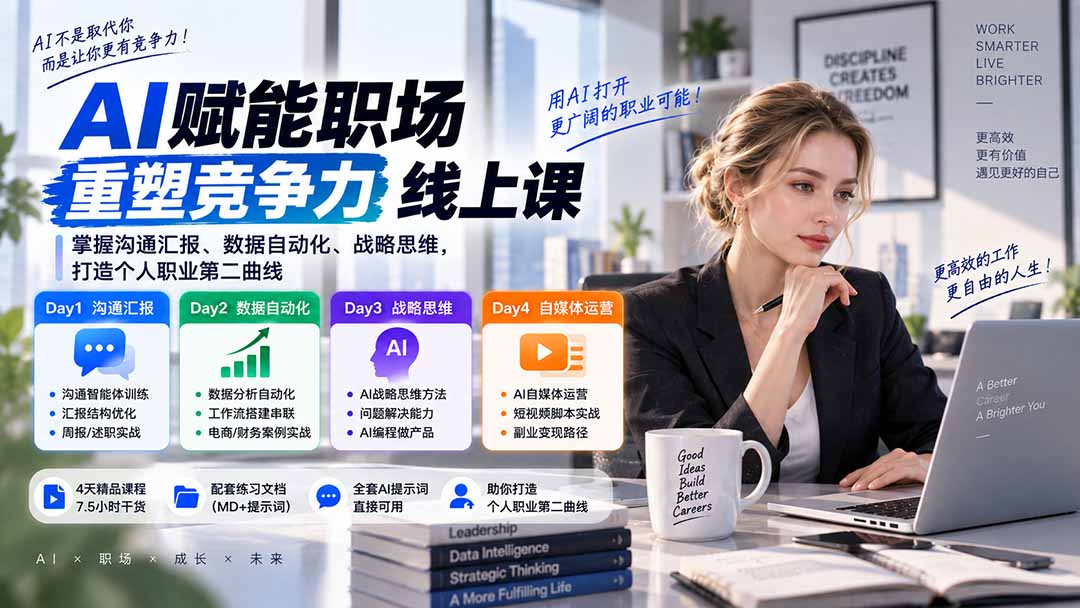 AI职场提效与第二曲线实战课-无水印：学习沟通汇报、数据工作流和战略思维，掌握AI编程做产品及自媒体运营方法-超级会员网