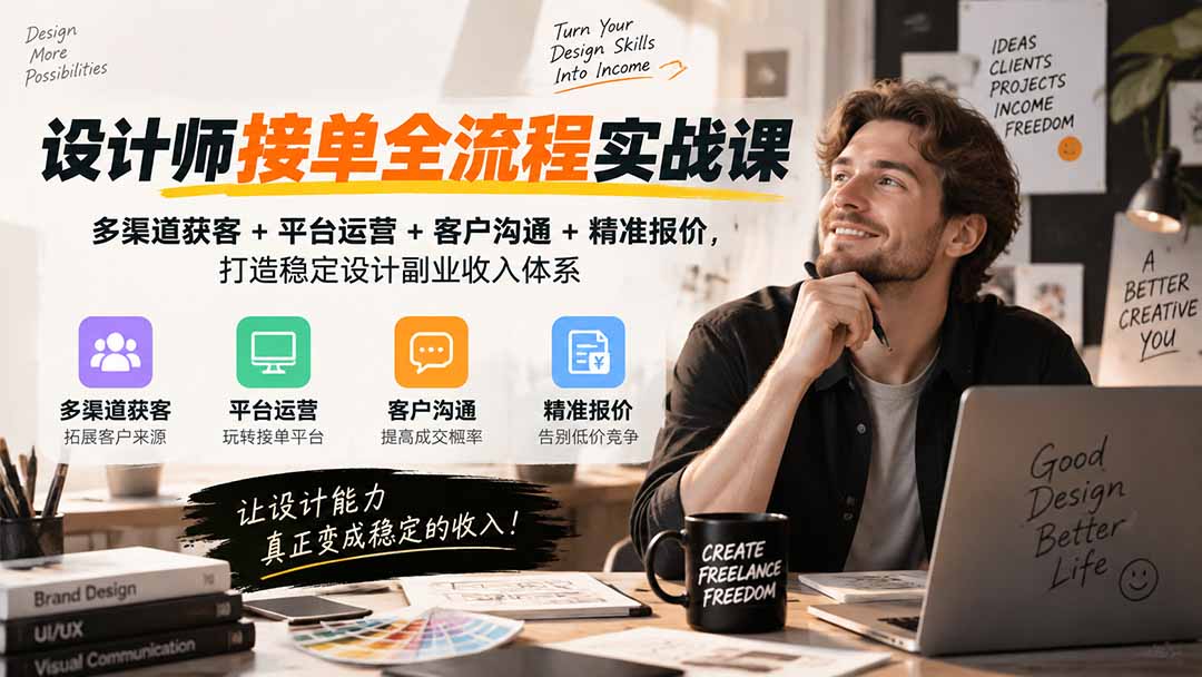 设计师接单全流程实战课-无水印｜多渠道获客+平台运营+客户沟通+精准报价，打造稳定设计副业收入体系-超级会员网