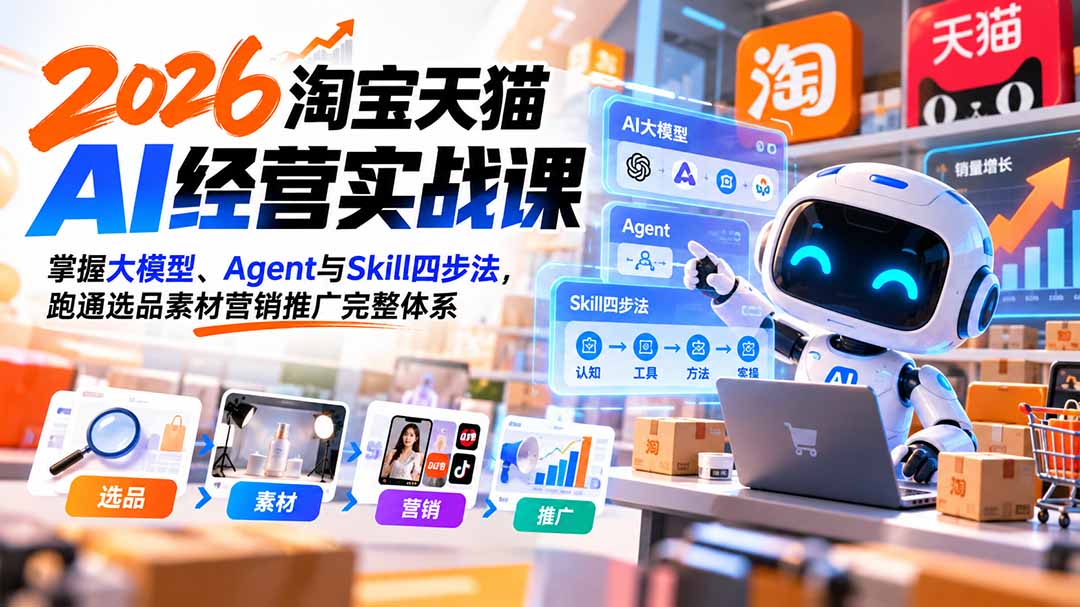 【无水印】2026淘宝天猫AI经营实战课：掌握大模型、Agent与Skill四步法，跑通选品素材营销推广完整体系-超级会员网