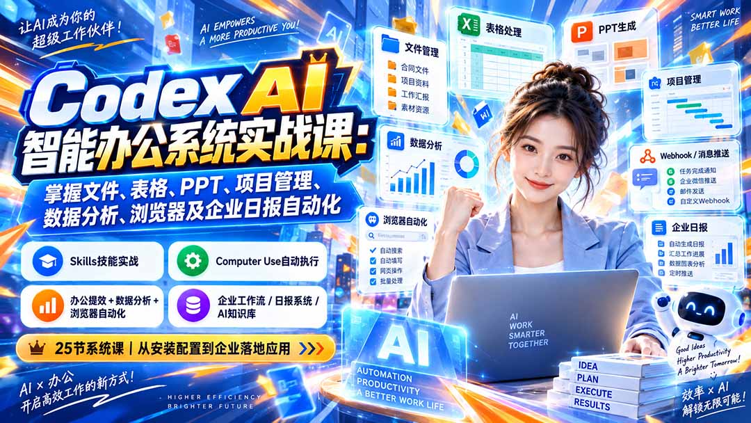 Codex AI智能办公系统实战课：掌握文件、表格、PPT、项目管理、数据分析、浏览器及企业日报自动化-超级会员网