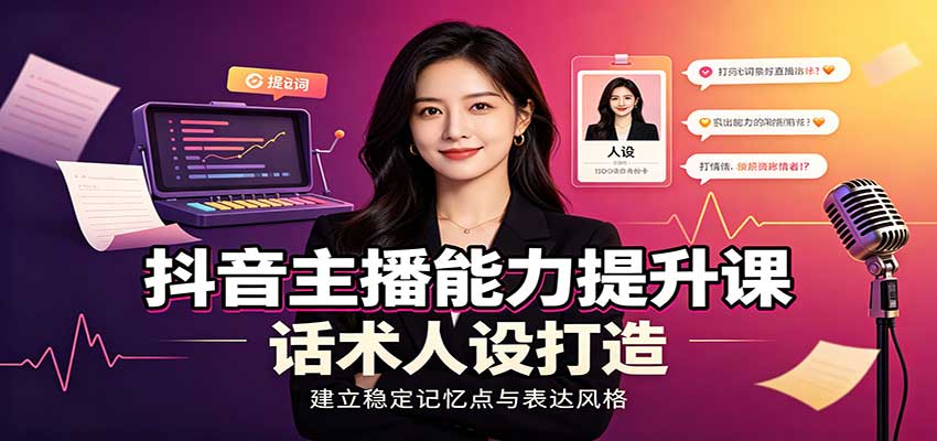 抖音主播能力提升课：账号底层逻辑，直播间搭建调试，话术人设打造全套教学-超级会员网