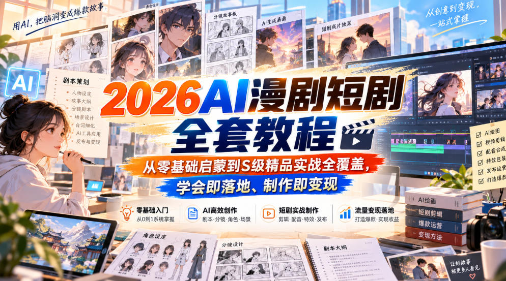2026AI漫剧短剧全套教程，从零基础启蒙到S级精品实战全覆盖，学会即落地、制作即变现-超级会员网