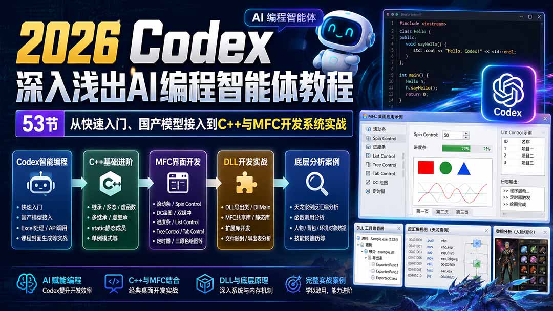 2026 Codex深入浅出AI编程智能体教程：53节从快速入门、国产模型接入到C++与MFC开发系统实战-超级会员网