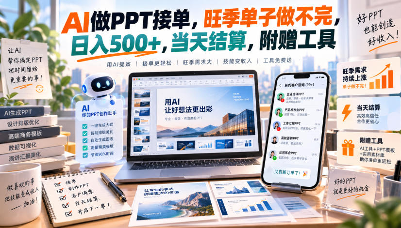 AI做PPT接单，旺季单子做不完，日入500+，当天结算，附赠工具【揭秘】-超级会员网