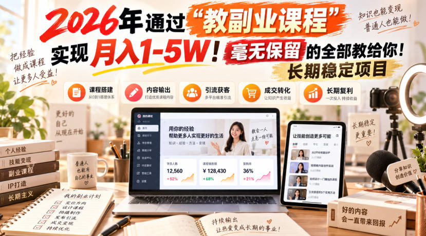 2026年通过“教副业课程”实现月入1-5W！毫无保留的全部教给你！长期稳定项目-超级会员网
