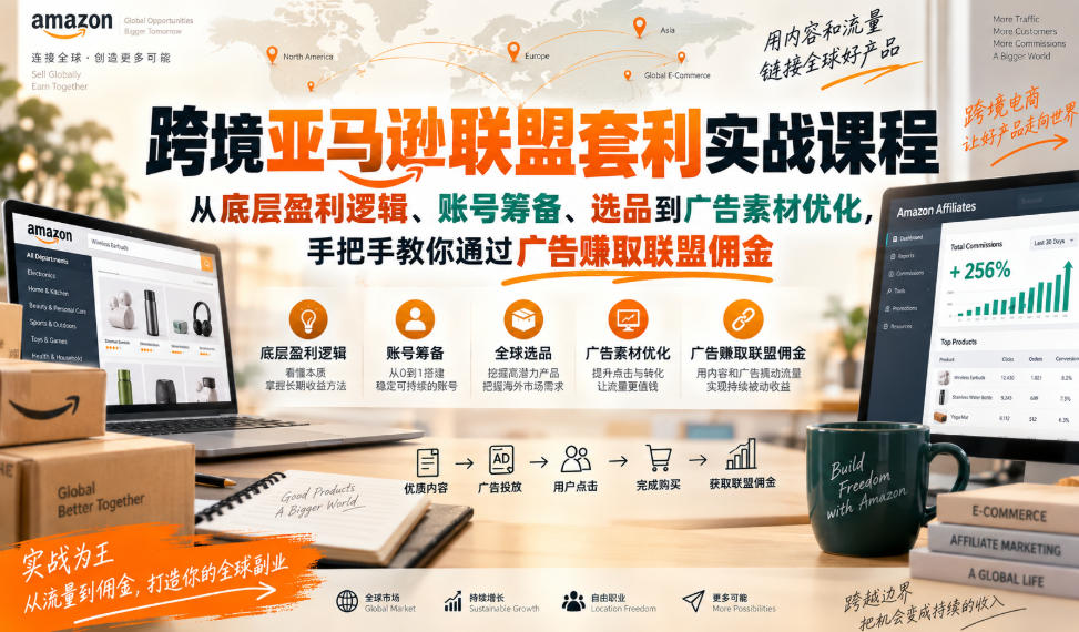 跨境亚马逊联盟套利实战课程，从底层盈利逻辑、账号筹备、选品到广告素材优化，手把手教你通过广告賺取联盟佣金-超级会员网