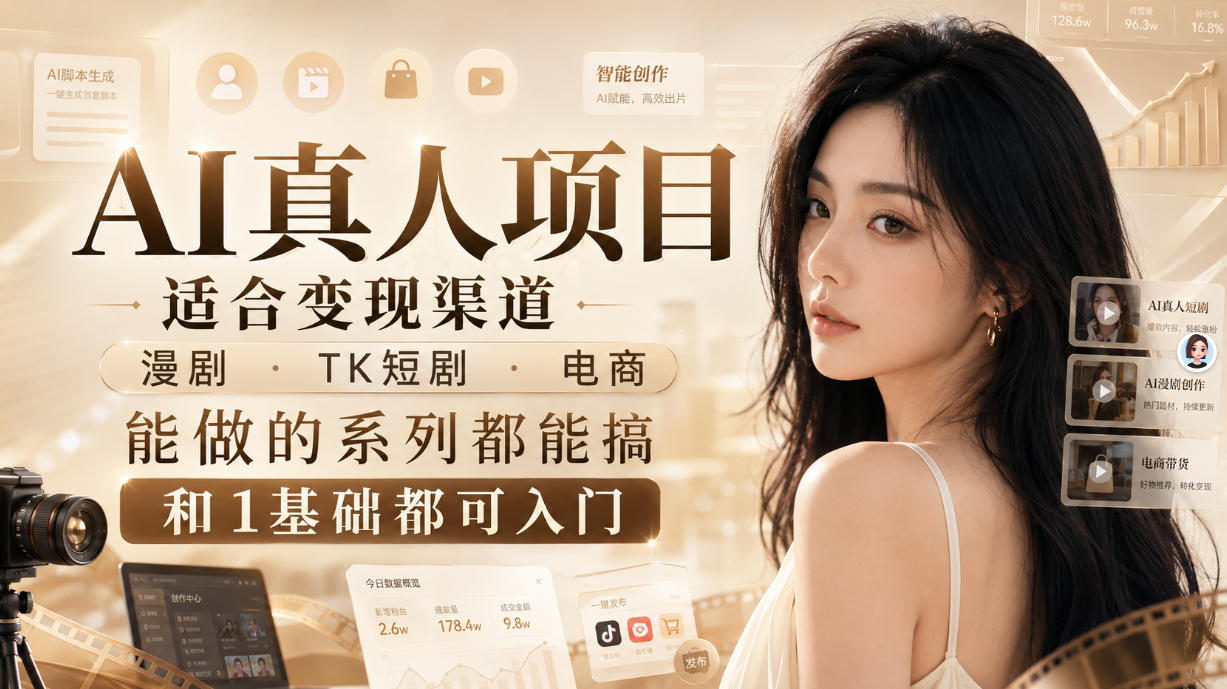 AI真人项目，适合变现渠道，漫剧，TK短剧，电商，能做的系列都能搞，0和1基础都可入门-超级会员网