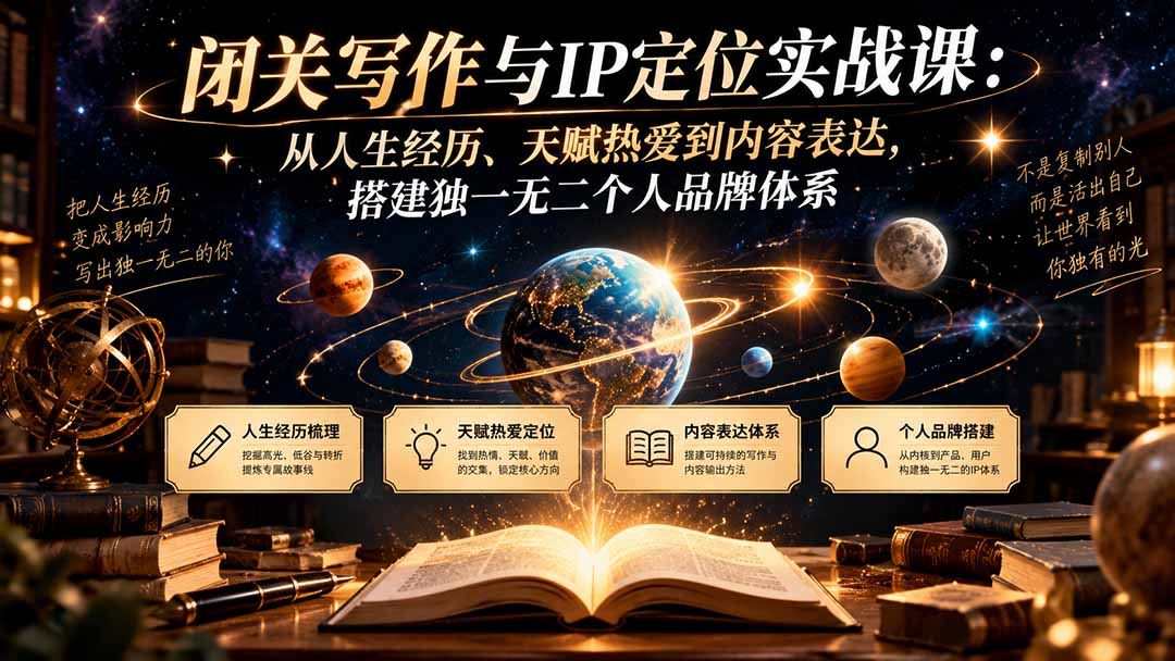 闭关写作与IP定位实战课：从人生经历、天赋热爱到内容表达，搭建独一无二个人品牌体系-超级会员网