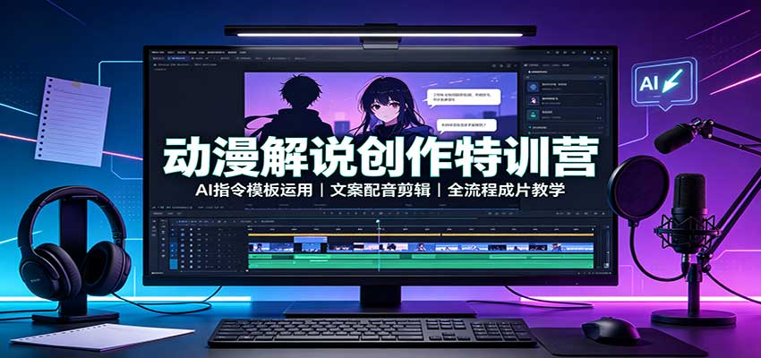动漫解说创作特训营：AI指令模板运用，文案配音剪辑，全流程成片教学-超级会员网