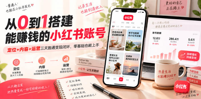 从0到1搭建能賺钱的小红书账号，定位+内容+运营三天跑通变现闭环-超级会员网