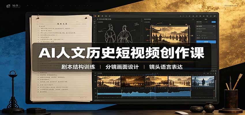 AI人文历史短视频创作课：赛道对标、剧本分镜制图，掌握视频完整产出流程-超级会员网
