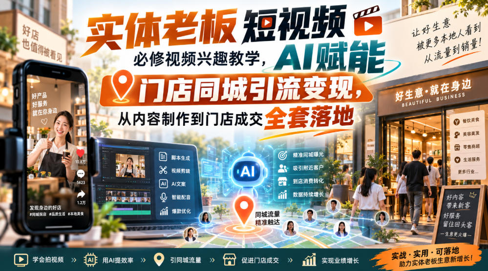 实体老板短视频必修视频兴趣教学，AI赋能门店同城引流变现，AI+短视频+直播打爆实体客流量-超级会员网